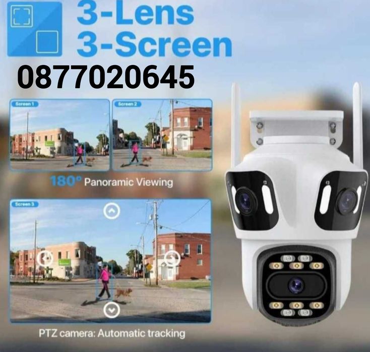 9MP ТРОЙНА Широкоъгълна водо/прахо устойчива Wifi камера ICSEE