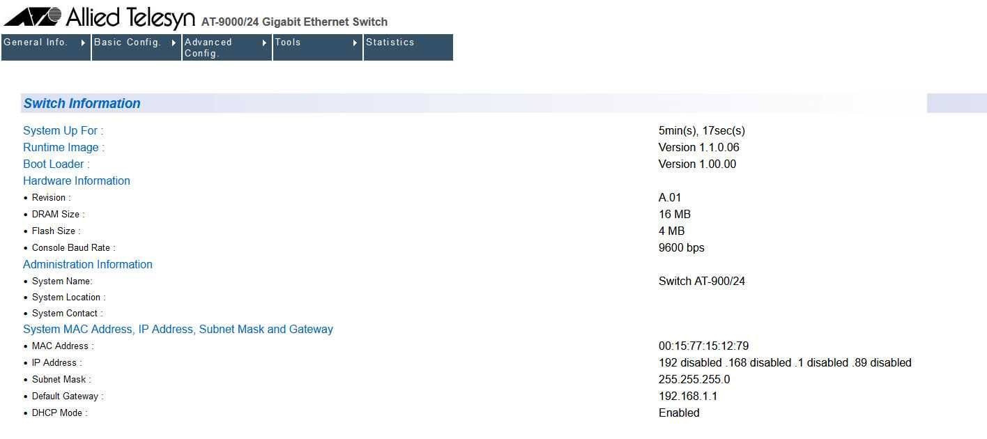 Switch Allied Telesis 24 port Layer 2 Managed Gigabit Ethernet Switch