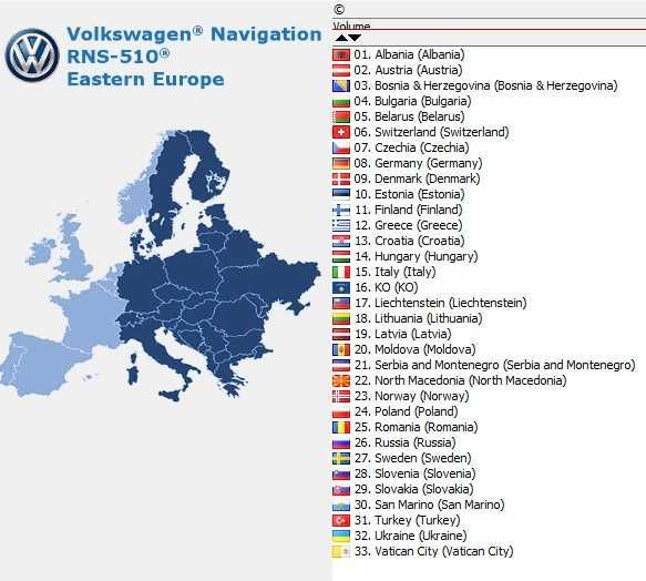 Harti Navigatie VOLKSWAGEN RNS 510,Europa EST V.17 + ROMANIA 2020