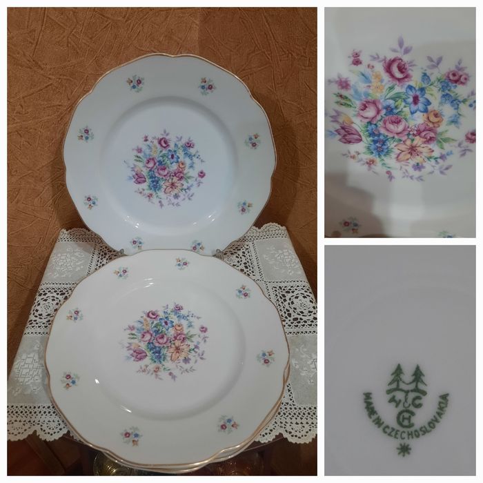 Красивые тарелки- 3 шт., Чехославакия, d- 24 см. Белоснежный фарфор, в