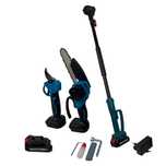 Set Foarfeca si Mini Drujba, Tija Telescopica 2.5M, cu 2 acumulatori