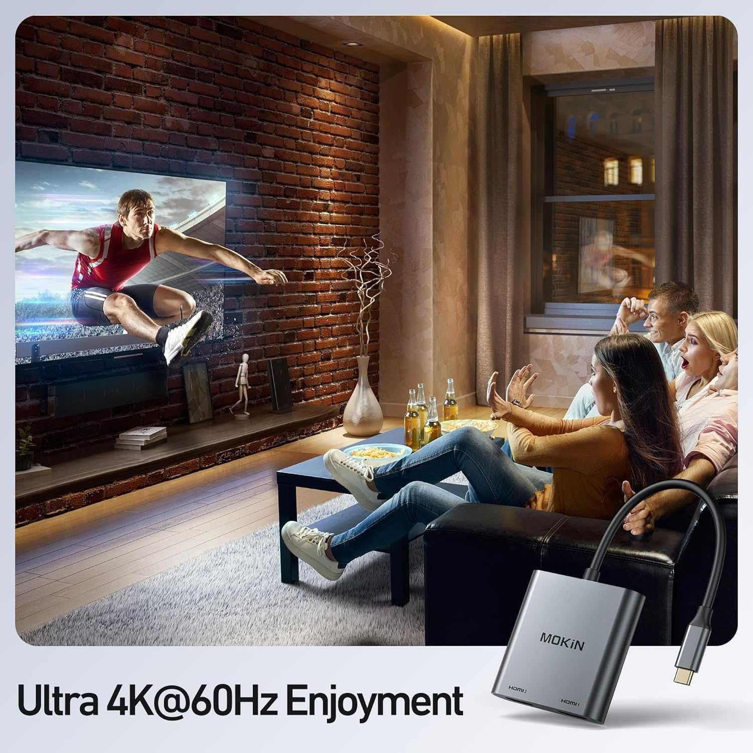 MOKiN USB C към двоен HDMI адаптер, 2 В 1 за монитор 4K/60Hz