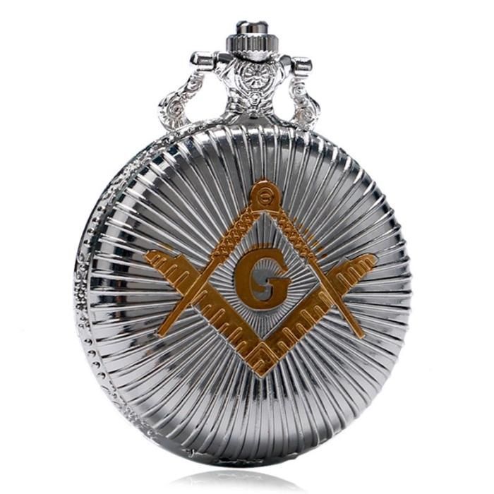 Ceas de buzunar emblema Francmasoneria culoare argintiu emblema aurie