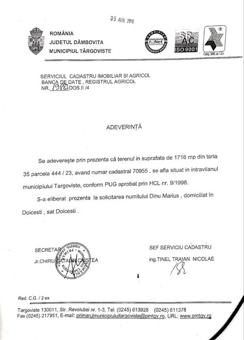 Teren Intravilan Priseaca-Targoviste 1716mp