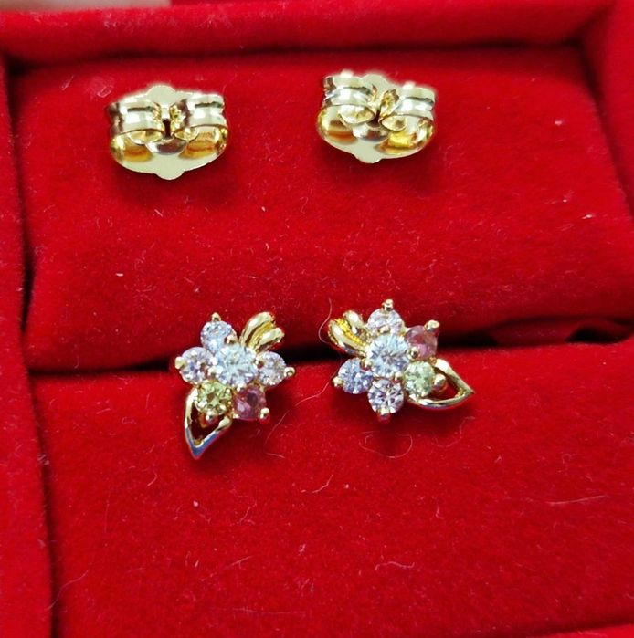 GP66, cercei placati aur 14k, zirconii colorate, floricele