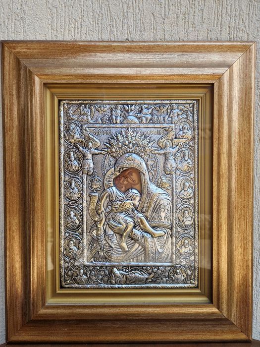 Голяма антикварна сребърна икона със сертификат