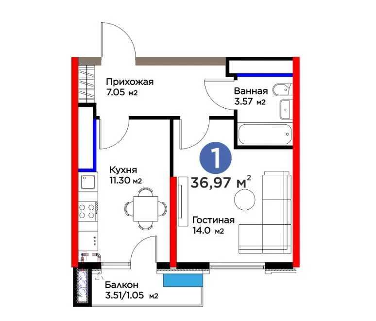 ЖК BI SAN`AT 1-к квартира 36.97 м2. г. Ташкент, ул. Фергана йули