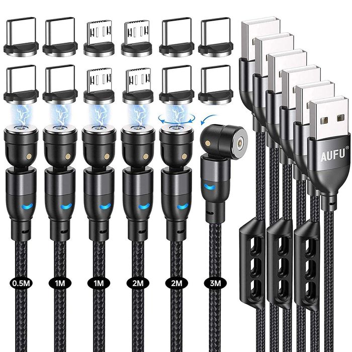 Комплект от 6 Магнитни кабела за зареждане USB-C въртящ се на 360°