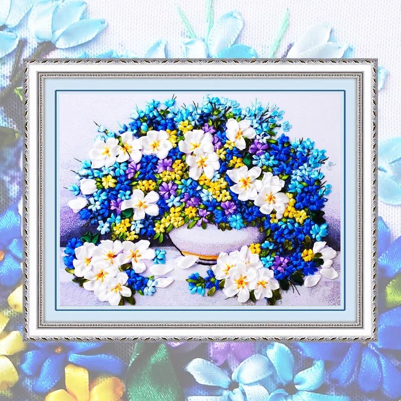 Картина 3d вышивка из лент натюрморт из цветов 45х55 см подарок срочно