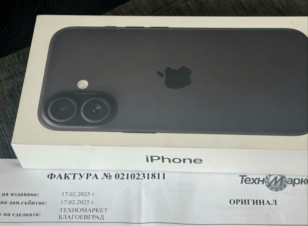 ЗАПЕЧАТАН 128GB iPhone 16 Гаранция Техномаркет 2027 г. Black / Черен