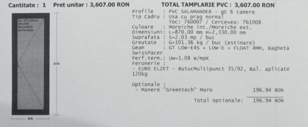Usa PVC, salamander 6 camere, transparent, low-e 4 anotimpuri