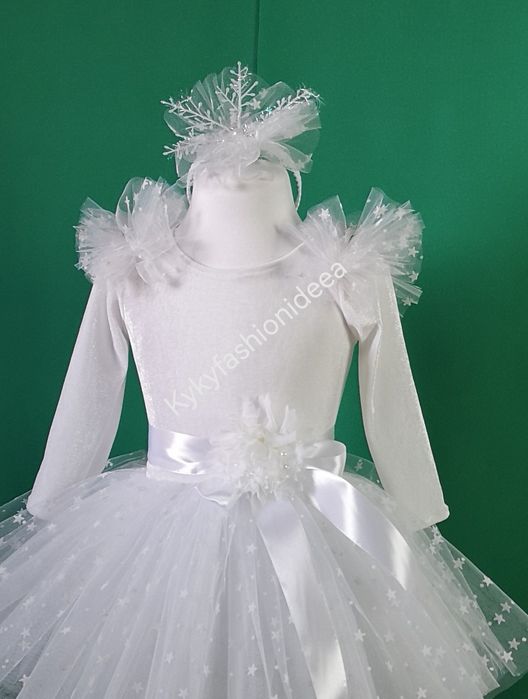 Rochiță fulg de nea costum serbare rochiță alba fete 4,5,6,7 ani