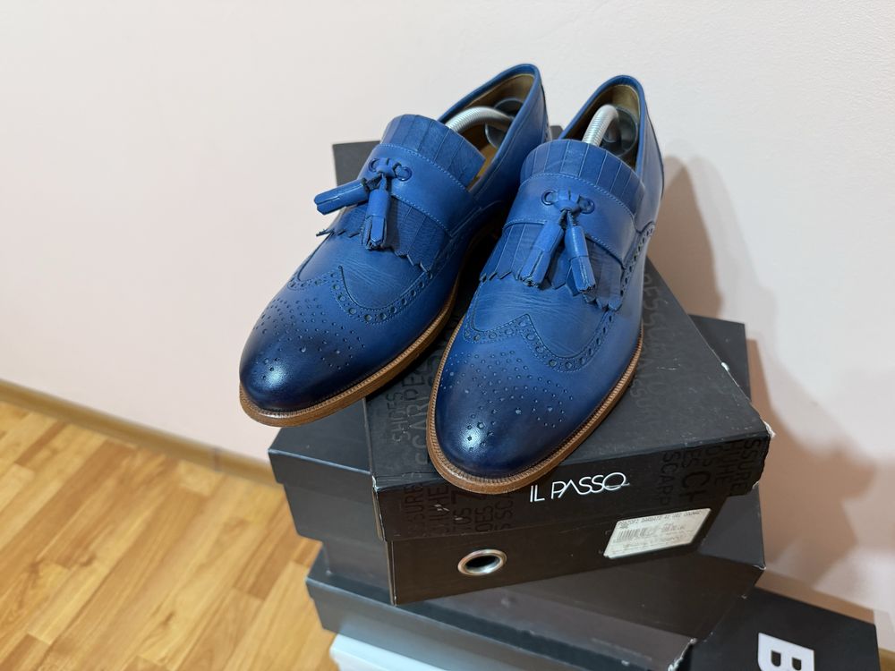 Pantofi piele albastri barbati ca noi