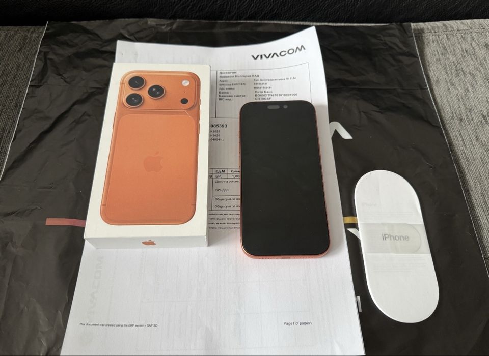 КАТО НОВ 512GB iPhone 17 Pro Vivacom Гаранция 2027 г. Cosmic Orange