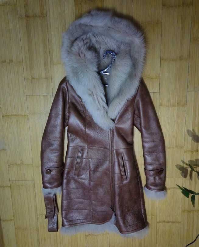 Дубленка-косуха с капюшоном