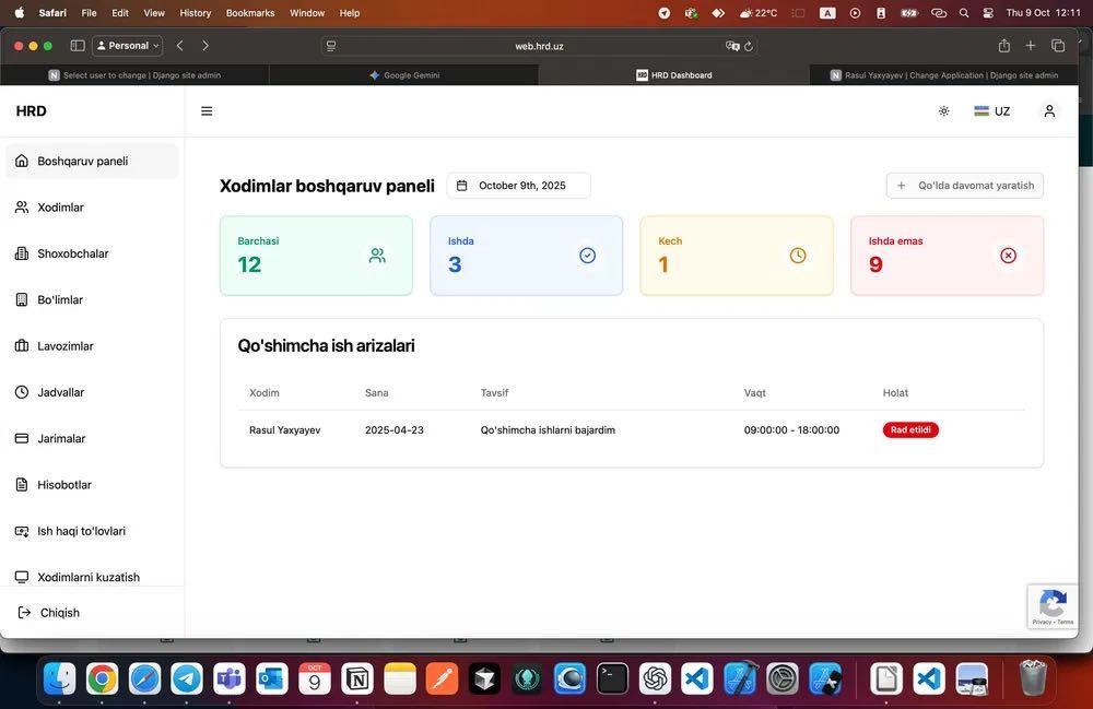 Xodimlar davomati uchun dastur
