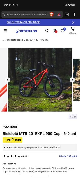 Bicicletă MTB 20" EXPL 900 Copii 6-9 ani