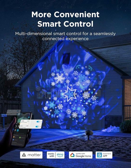 Govee Външен проектор със снежинки, интелигентен проектор, 20 диска