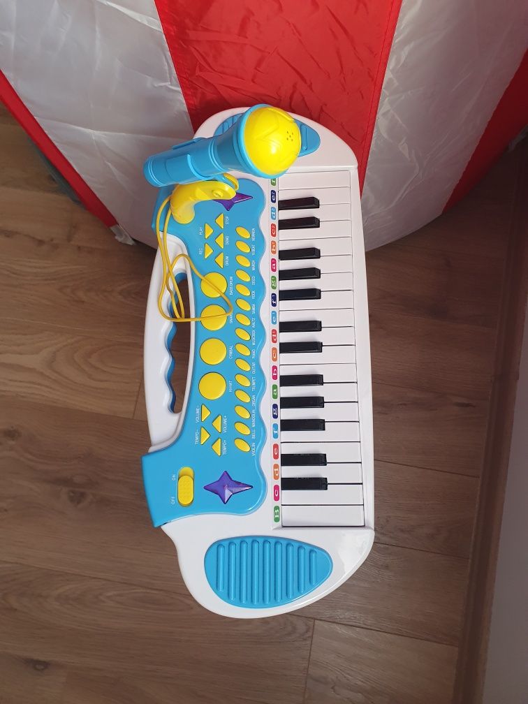 Детско пиано със стол и микрофон Baoli Melody. 31 клавиша. Синьо