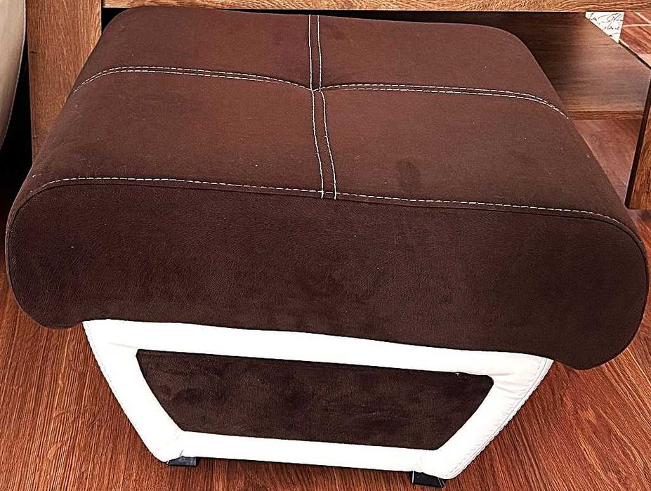 Set Canapea Princess + 2 Fotolii + 2 Tabureți alb - maro (extensibile)