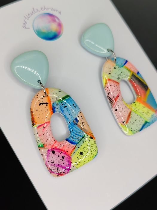 Cercei lut polimeric funky retro neon lucrați manual