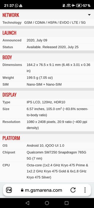 Vivo iqoo z1x 5g 8 /128 ekran singan