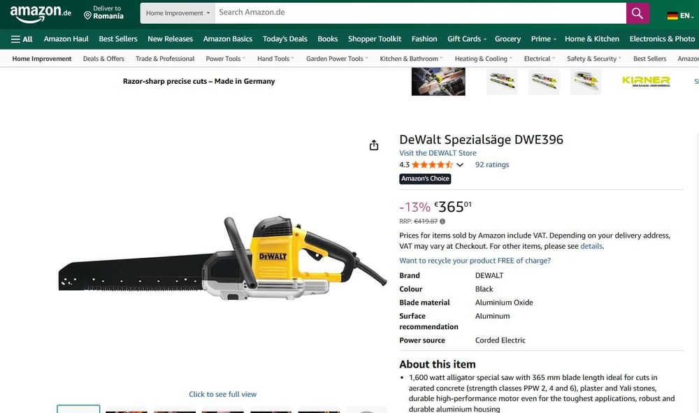 Fierăstrău special DeWalt DWE396