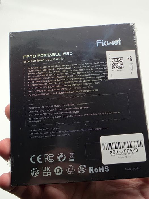 Fikwot FP70 SSD extern de 500 GB, SSD magnetic portabil, cu inel magne