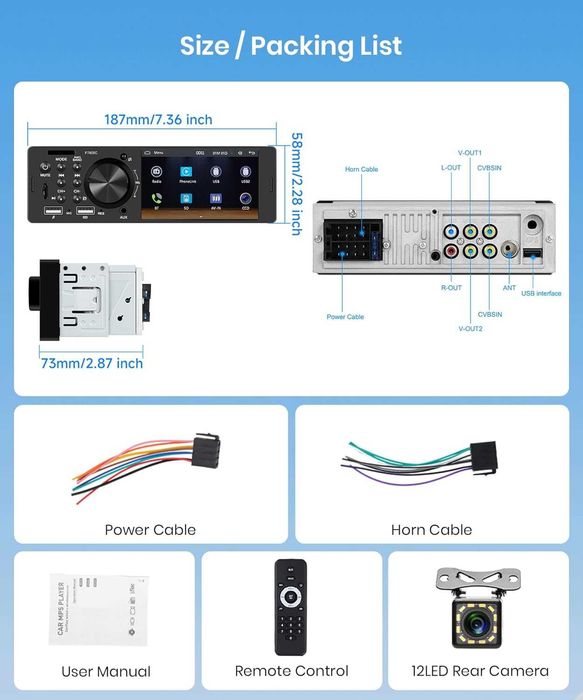 Еднодиново автомобилно стерео Carplay/Android 4-инчов сензорен екран