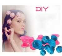 Комплект от 10 броя силиконови ролки за коса в розов или син цвят TV67