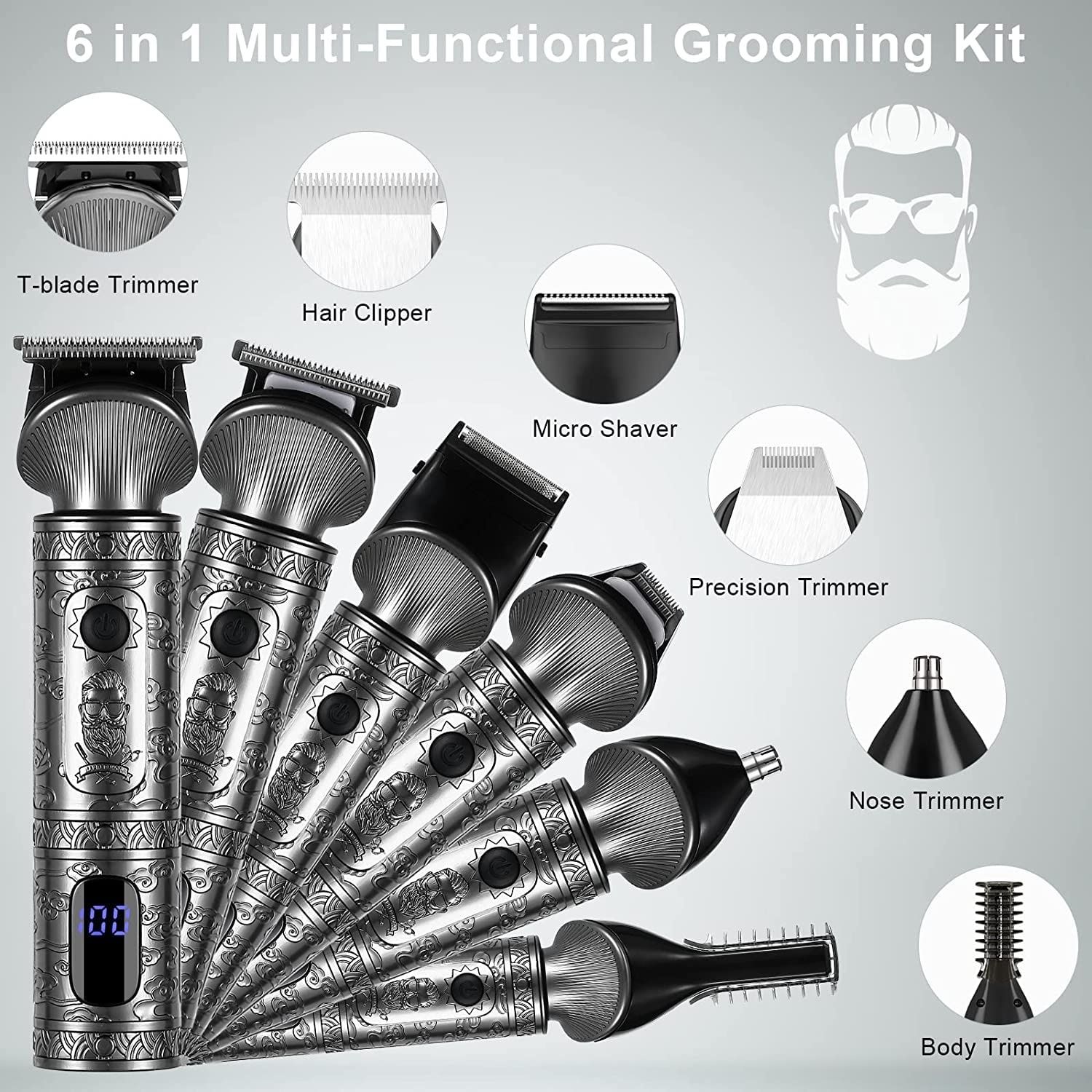 Hatteker Комплект тример за брада Професионална машинка подстригване