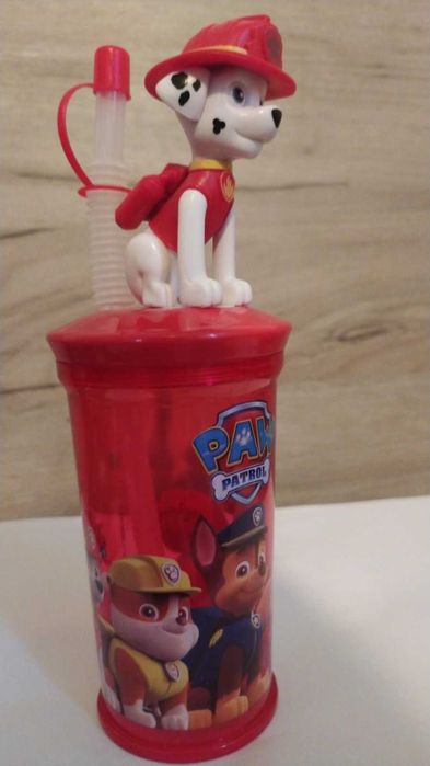 нова 3 Д детска чаша със сламка Пес Патрул Маршал