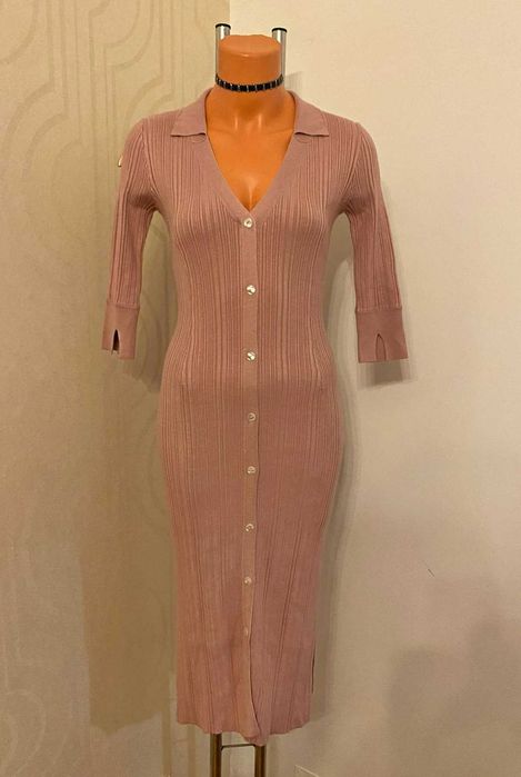 Rochie midi tricot cu slit lateral si maneca 3/4 Orsay