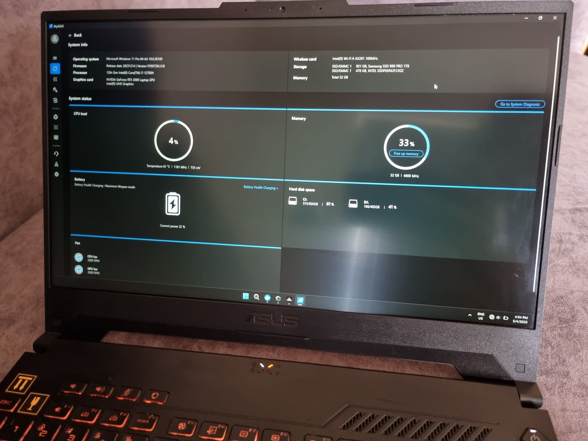 ASUS TUF F15 FX507ZM - i7-12700H 144Hz RTX3060 32GB 5600mhz RAM 1,5TB