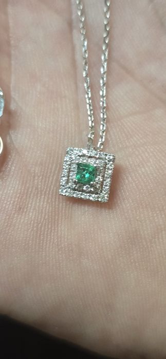 Lant aur 18 k diamante si smarald naturale