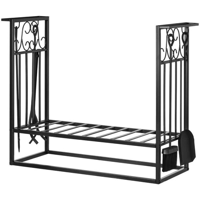 Стойка за дърва за огрев с инструменти за камина