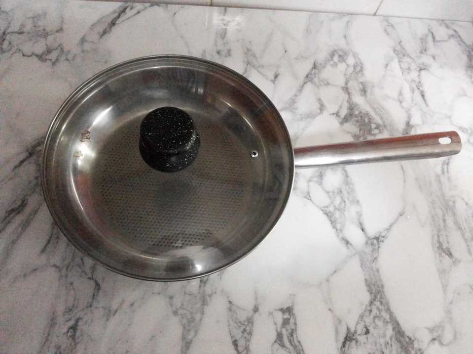 Сковорода Стальная, d30 с крышкой стеклянной