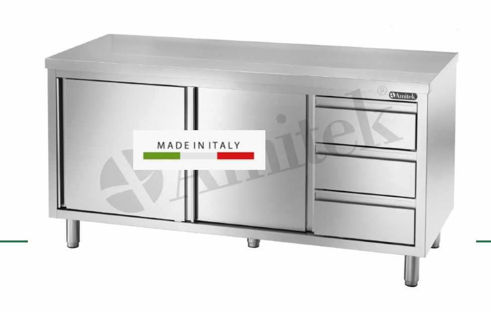 Amitek Italy TDC167D - Dulap inox, Masa inox cu sertare 160 x 70 x 85H