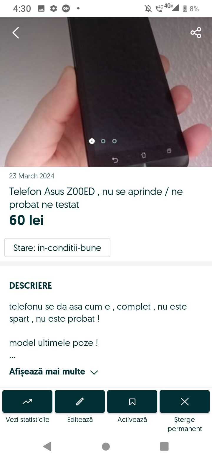 Telefon Asus ZOOED piese , nu se aprinde / piese reparat