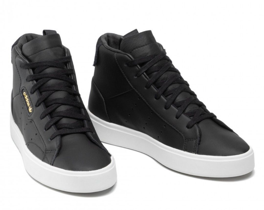 Adidas sleek mid negri piele naturală noi în cutie mar.40