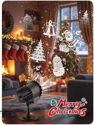 Нов Водоустойчив коледен проектор със снежинки и празнични мотиви двор