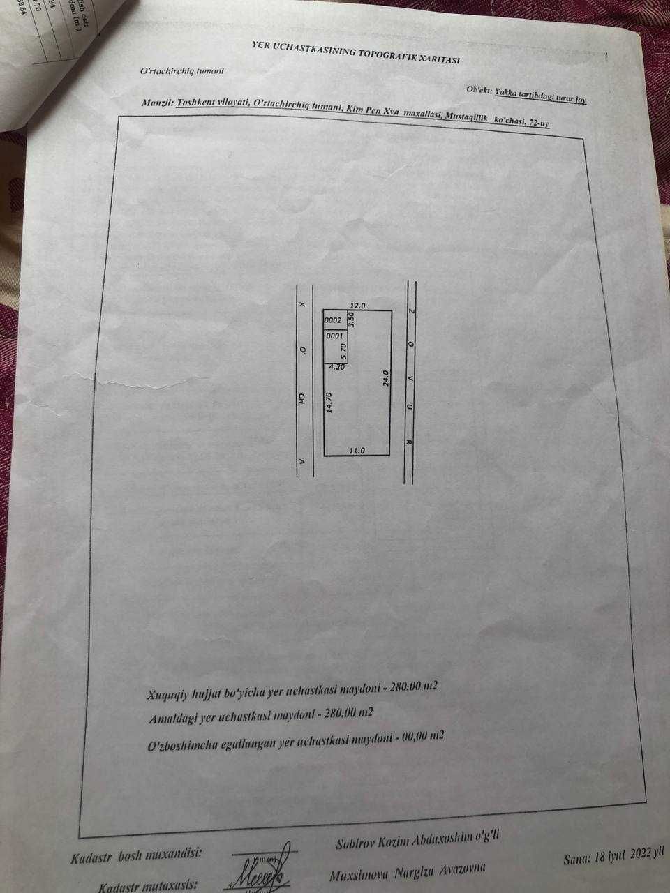 Продается  участка одной комнатной