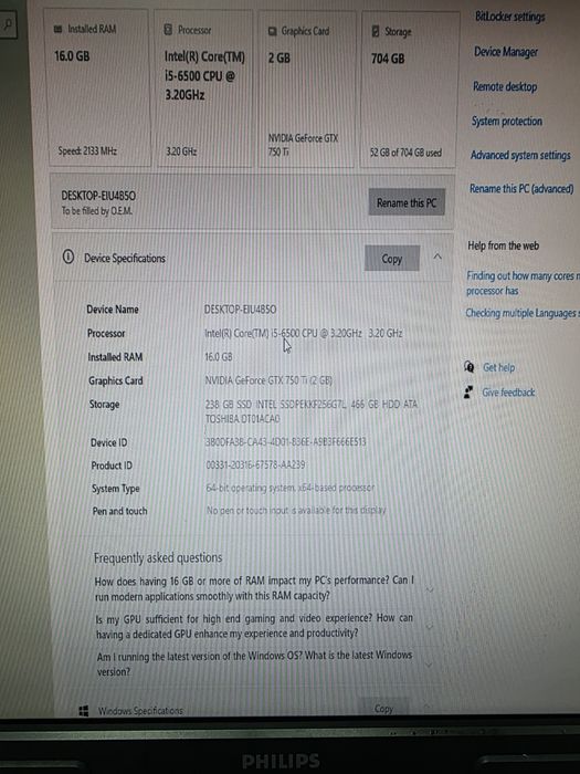 PC cu procesor i5 6500, 16 GB de RAM DDR4, placă video NVIDIA Ge