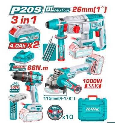 Ъглошлайф, перфоратор и винтоверт акумулаторни 20V  2x4Ah
