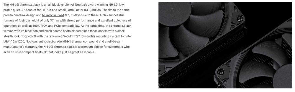 Охладител Noctua NH-L9i chromax.black 37mm 1150, 1151, 1155 1156, 1200