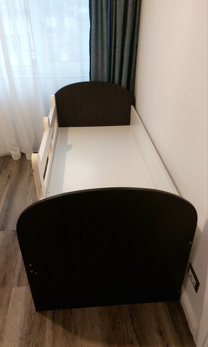 Pat pentru copii 80 x 190 cm, cu somieră și sp. depozitare, alb/wenghe