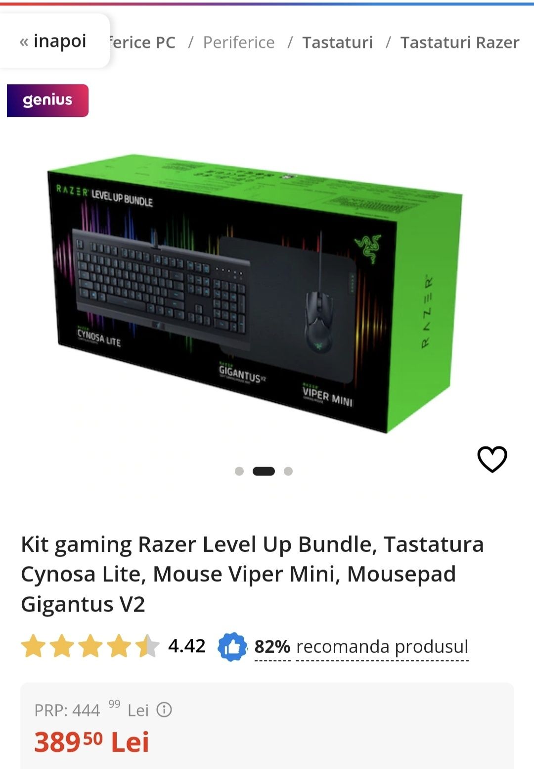 Kit gaming Razer Level Up Bundle, tastatură + mouse + mousepad