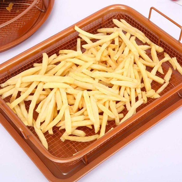 Правоъгълна мрежеста кошница в комплект с тава от въглеродна стомана