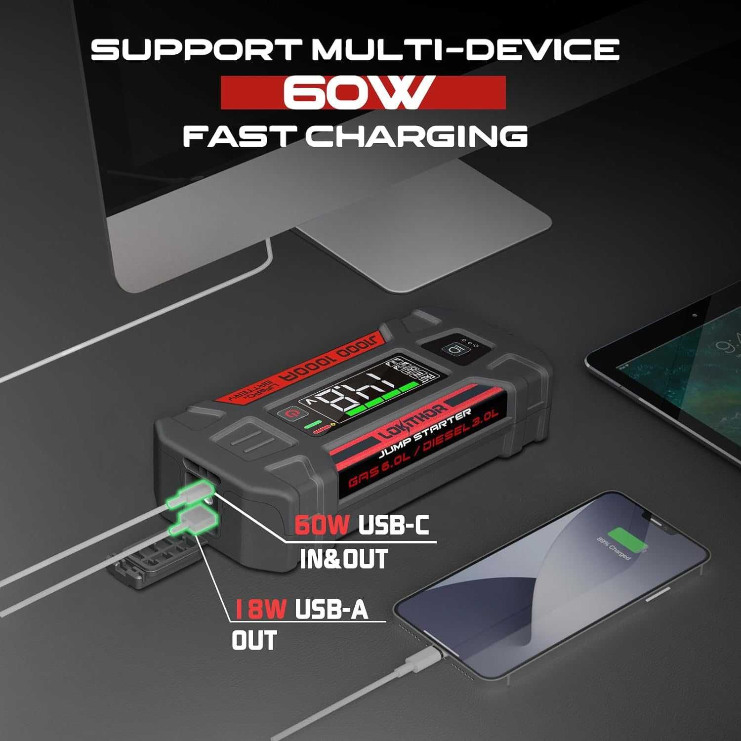 Starter auto Lokithor ,1000A, USB/USB-C,functie de powerbank