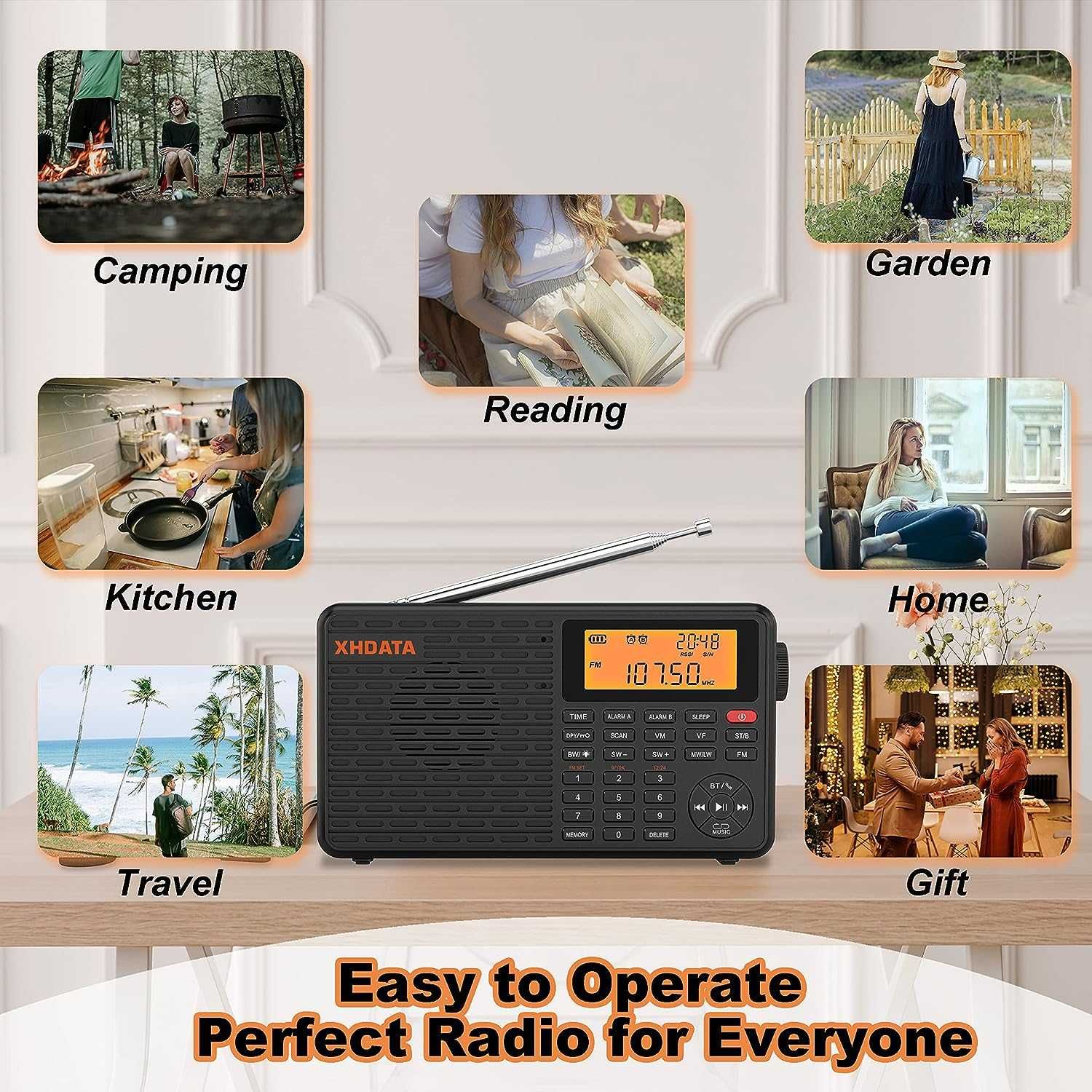XHDATA D109WB портативен World радиоприемник,с Bluetooth,SD Card Slot